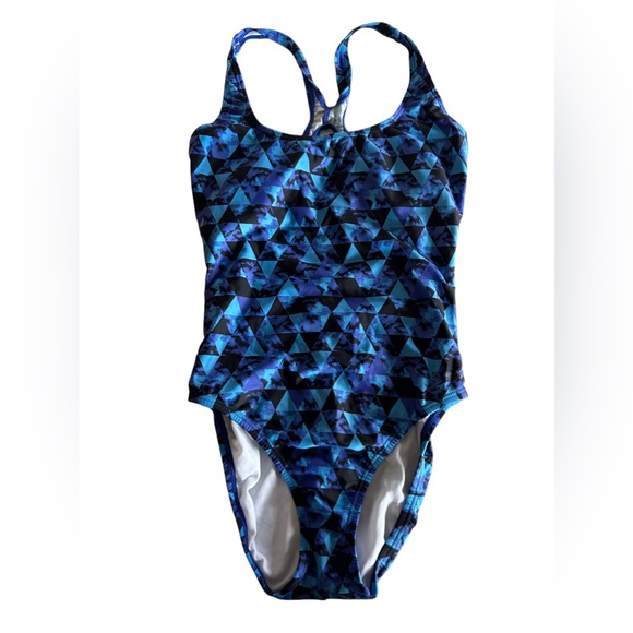 SPEEDO Women’s One Piece geometric shapes blue racerback Swimsuit size 6 - Picture 4 of 7